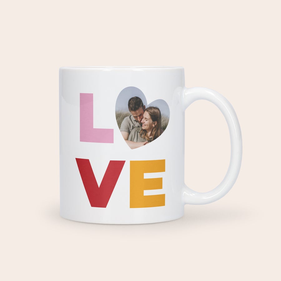 Personalized white ceramic photo mug gift by Giftaty, main product view