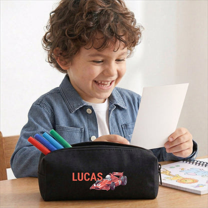 Black cotton pencil case with zip, alternate view, customized with a printed name or photo