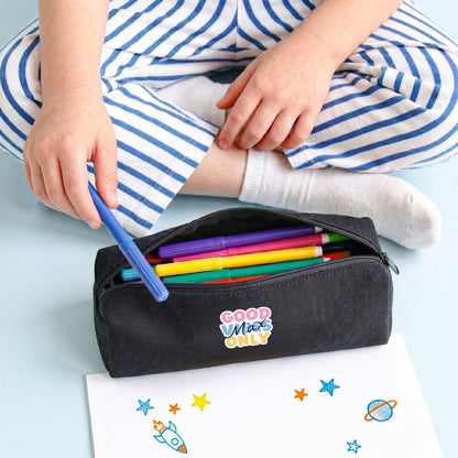 Black cotton pencil case with zip, another example design, customized with a printed name or photo