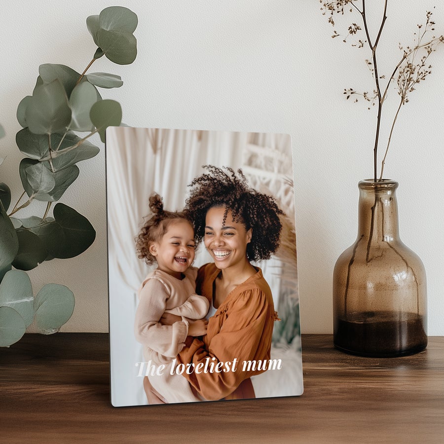 Custom printed photo panel on its easel, alternate view