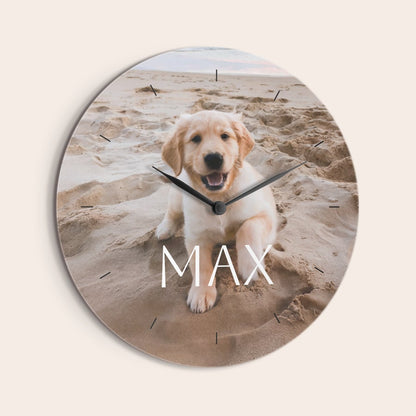 Round photo clock printed in full HD colour, example design