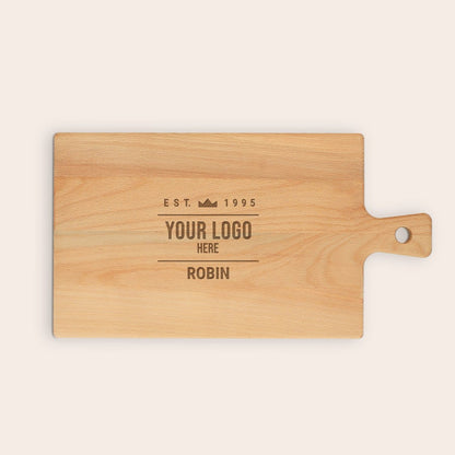 Rectangular beech wood serving platter, additional example, with customized text engraving