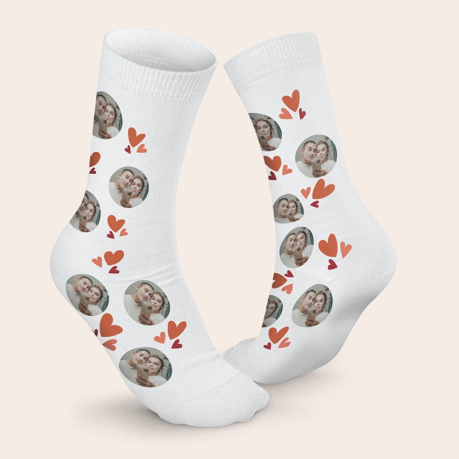 Custom photo socks gift idea with a personalized print example
