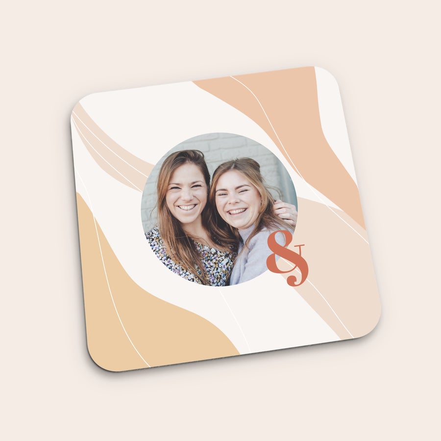 Square photo coaster, close-up detail, customized with a full-colour photo, name or logo
