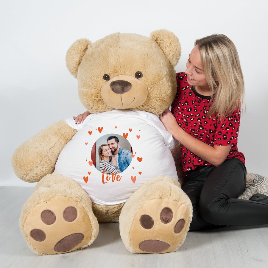 Giant XXL personalized teddy bear with custom name and photo T-shirt by Giftaty