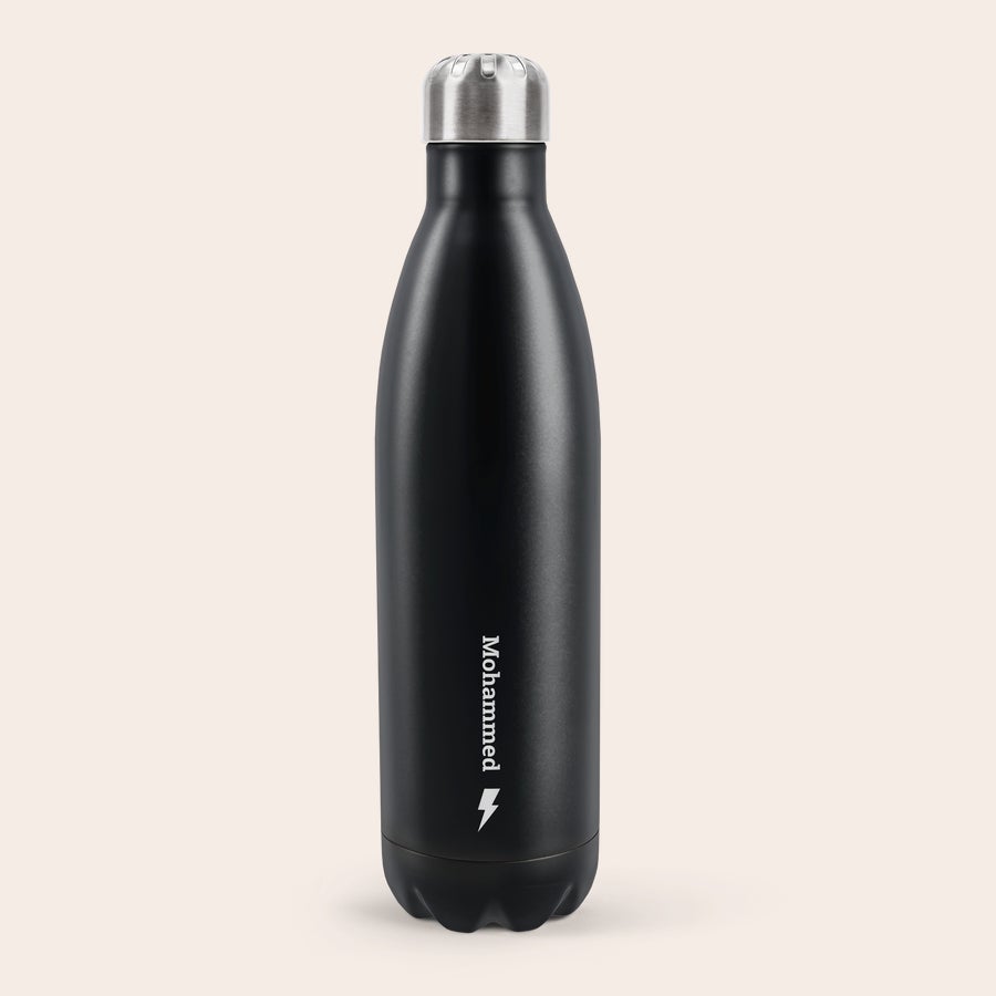 Personalized laser engraved black thermos flask gift by Giftaty, main product view