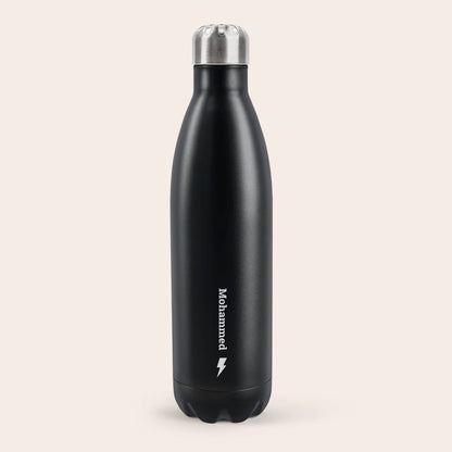 Personalized laser engraved black thermos flask gift by Giftaty, main product view