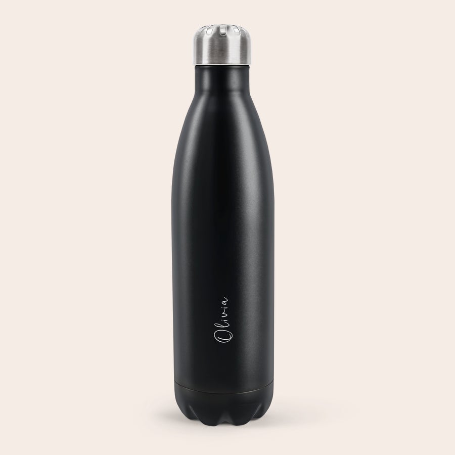 Personalized laser engraved black thermos flask gift by Giftaty, alternate view