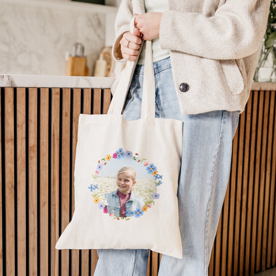Natural cream cotton tote bag, alternate view, customized with a name, photo or logo print