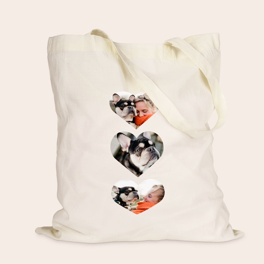 Natural cream cotton tote bag, shown from another angle, customized with a name, photo or logo print