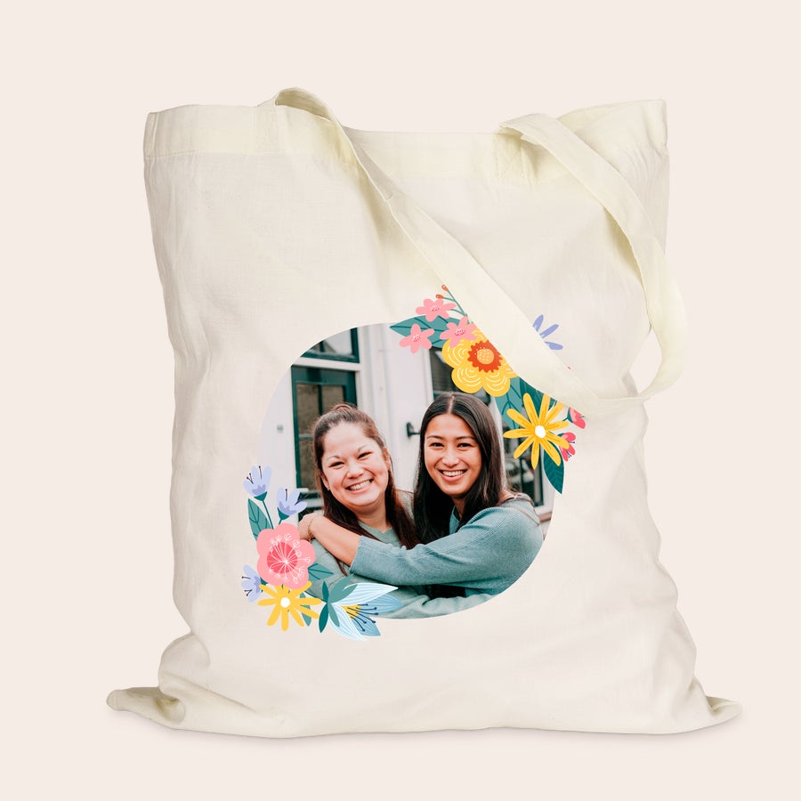 Natural cream cotton tote bag, additional example, customized with a name, photo or logo print