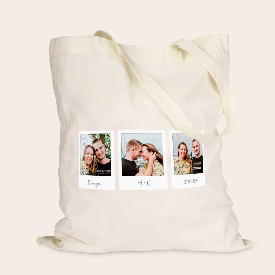 Natural cream cotton tote bag customized with a name, photo or logo print by Giftaty