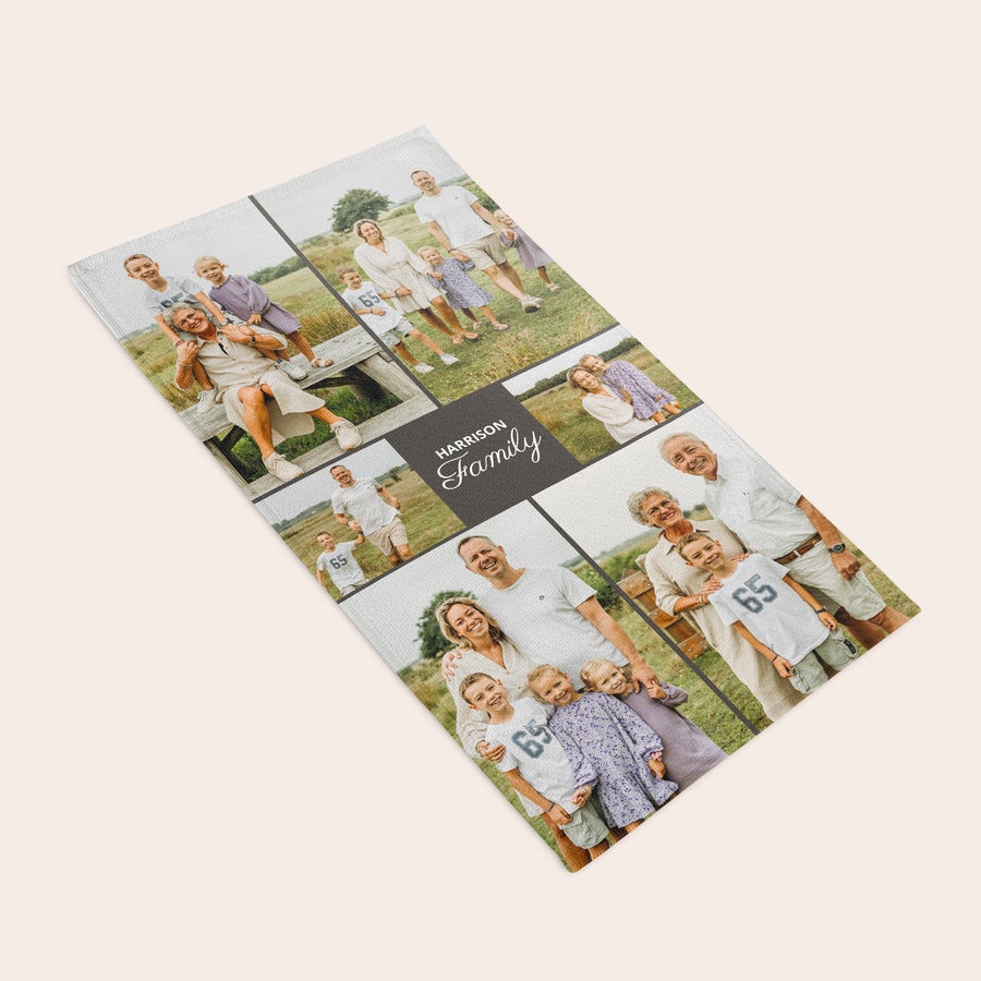 Custom photo towel with name and picture, personalized gift example