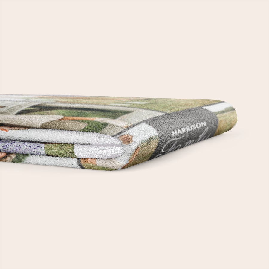 Customized printed towel shown folded with personalized design