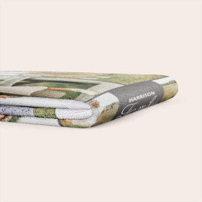 Customized printed towel shown folded with personalized design