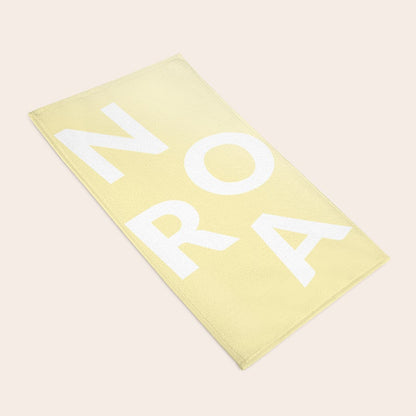 Custom name towel with colourful printed design by Giftaty