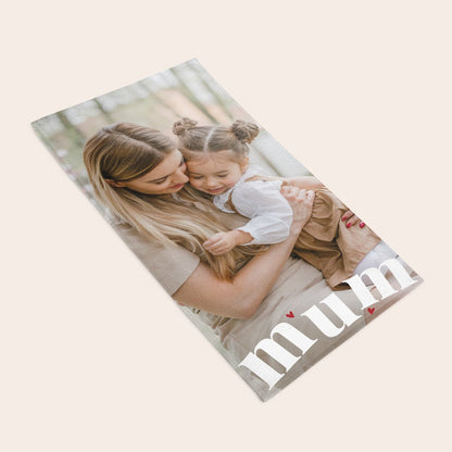 Customized towel with personal photo print, lifestyle view