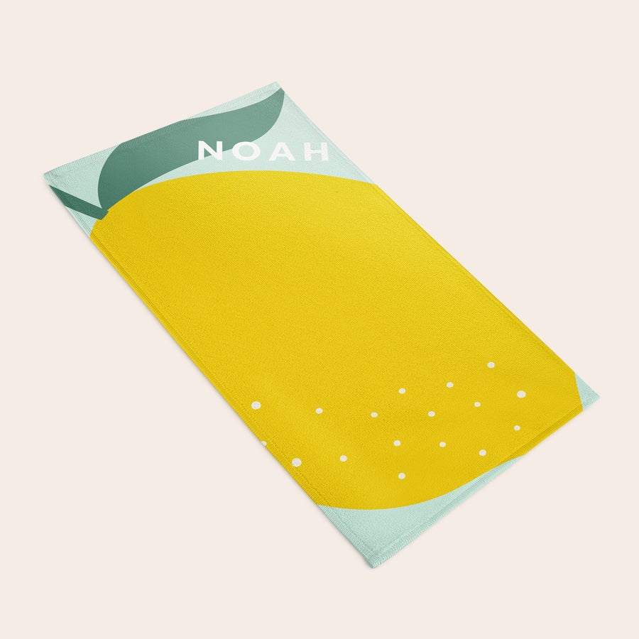 Personalized towel detail showing microfibre front and print quality