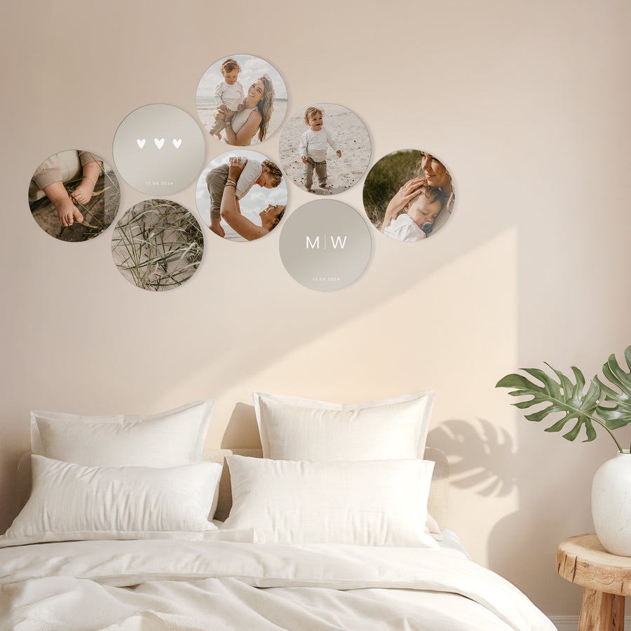 Personalized round photo wall art panels gift by Giftaty