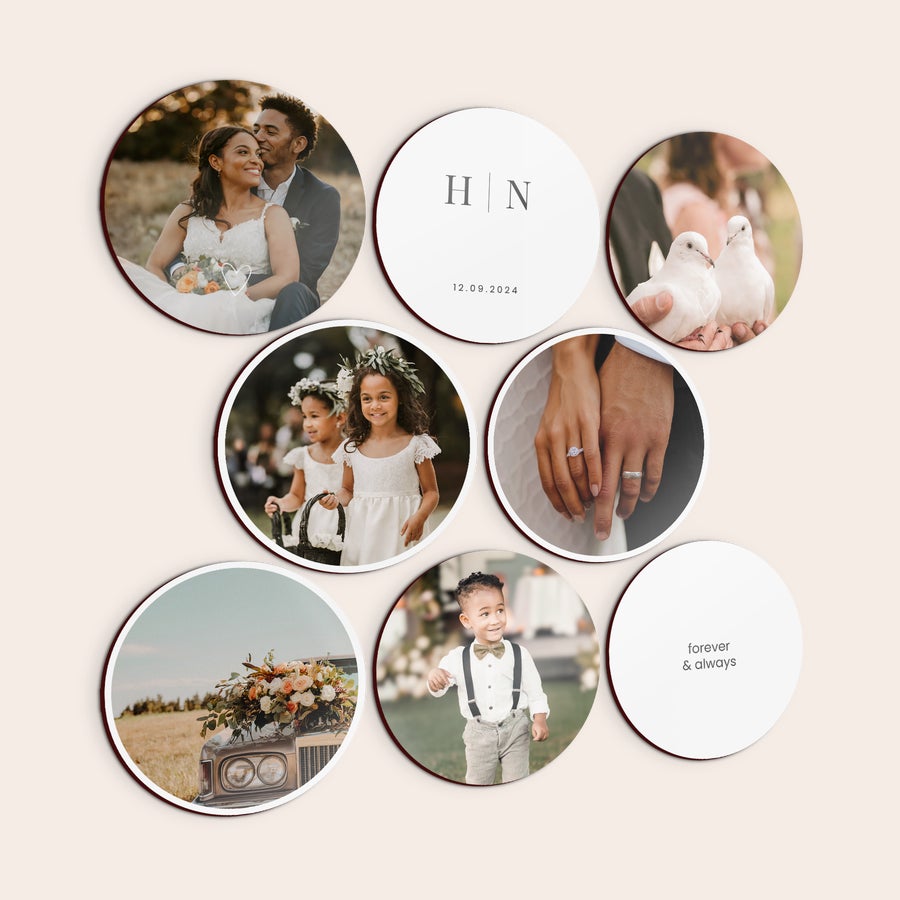 Set of round photo panels as a gallery wall, alternate view