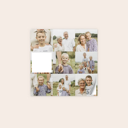 Custom 5 x 5 cm photo stickers with photo and text, detail view