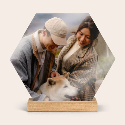Personalized hardboard photo tile with glossy finish, detail view