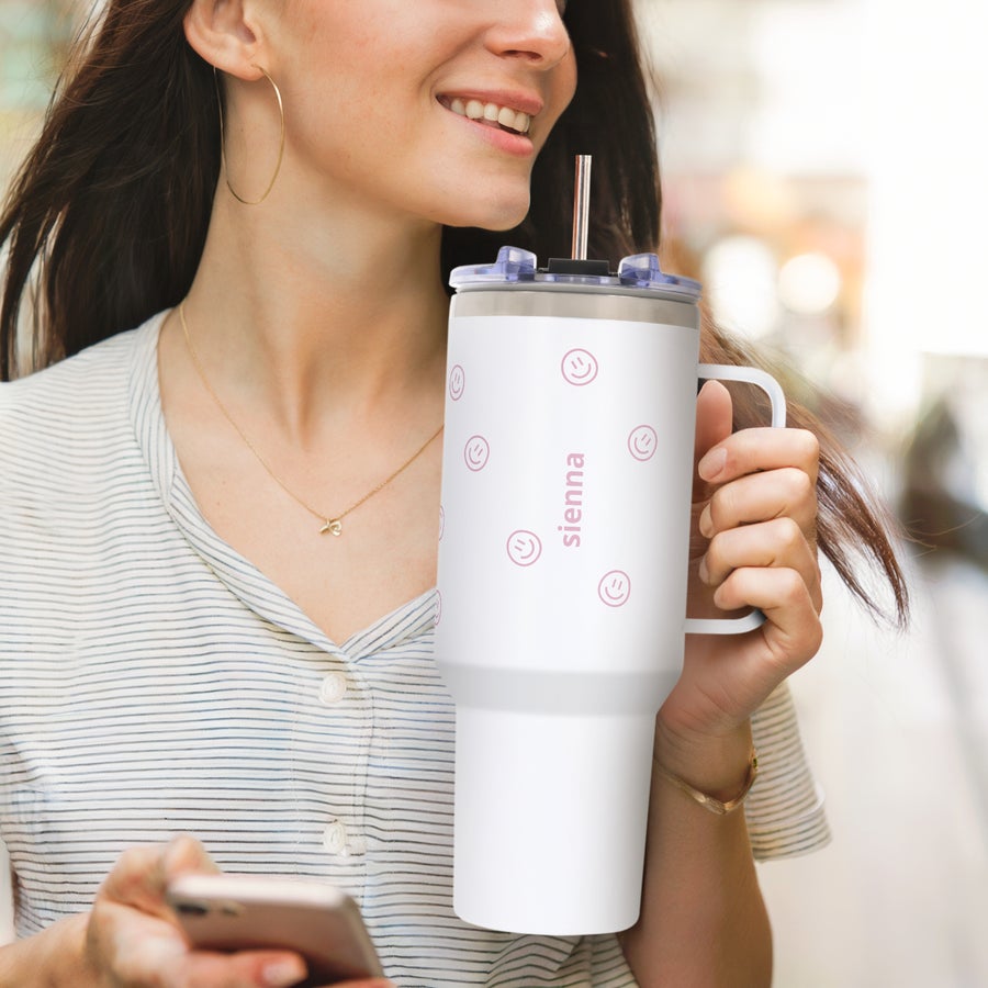 Customized 1.2L stainless steel tumbler with straw gift by Giftaty, lifestyle view